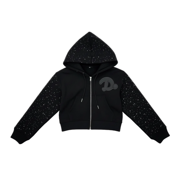LEATHER LOGO CROPPED ZIP HOODIE