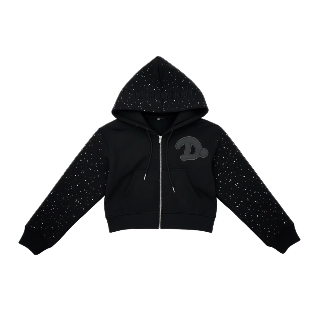 LEATHER LOGO CROPPED ZIP HOODIE