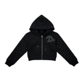 LEATHER LOGO CROPPED ZIP HOODIE