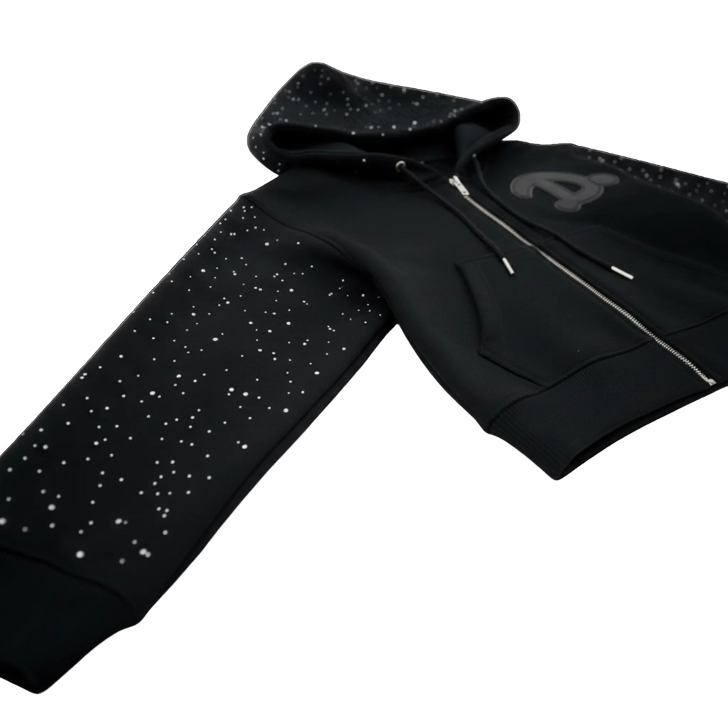 LEATHER LOGO CROPPED ZIP HOODIE