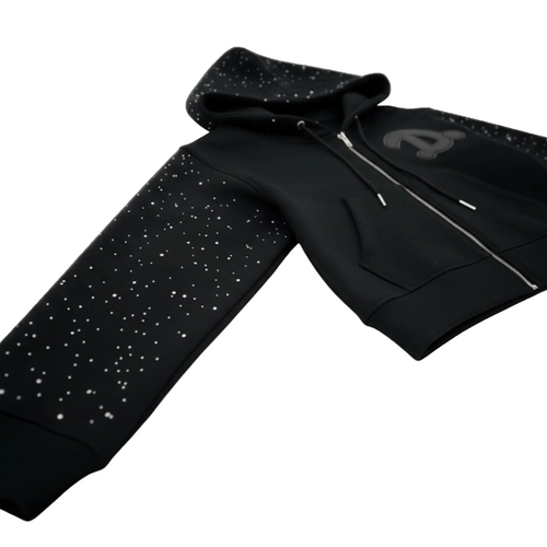 LEATHER LOGO CROPPED ZIP HOODIE